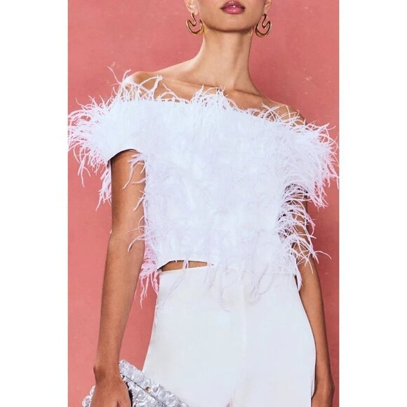 Cult Gaia Sosha Feather Top in Off White 6 New Womens Blouse - Picture 17 of 17